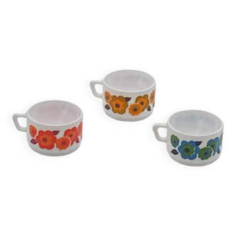 Trio de tasses à café ☕️ , ARCOPAL France , Lotus, vintage,