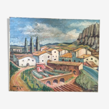 Oil on canvas "village in Spain"