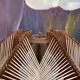Scandinavian hanging lamp wood and vintage yarn