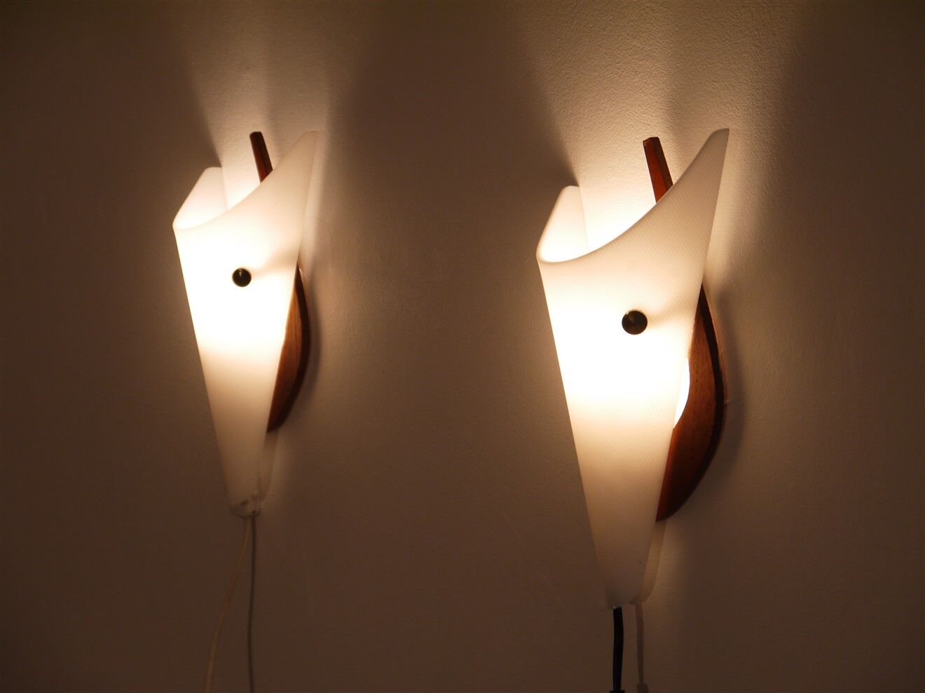 Pair of scandinavian vintage wall lamps in teak and acrylic 1970
