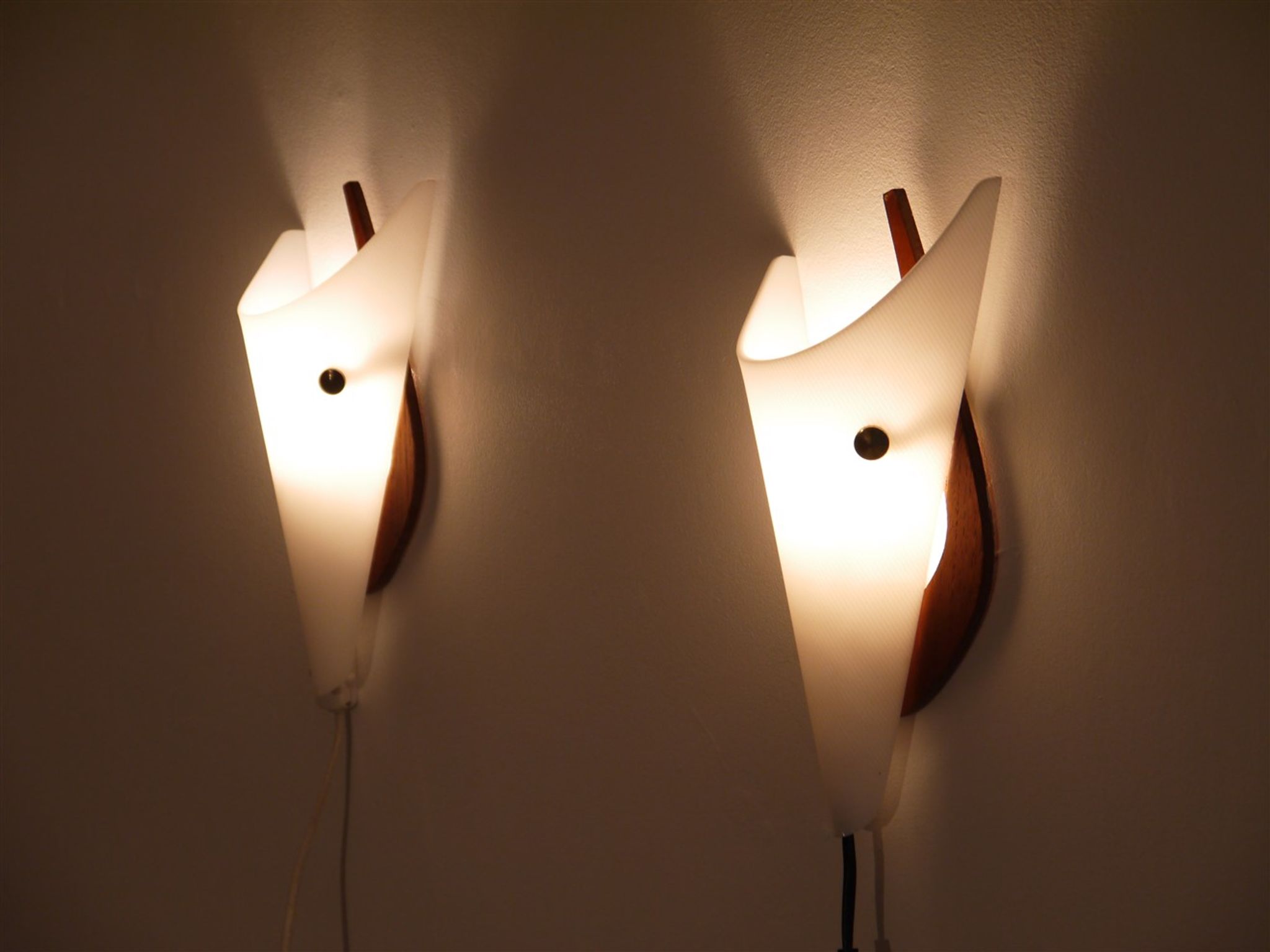 Pair of scandinavian vintage wall lamps in teak and acrylic 1970
