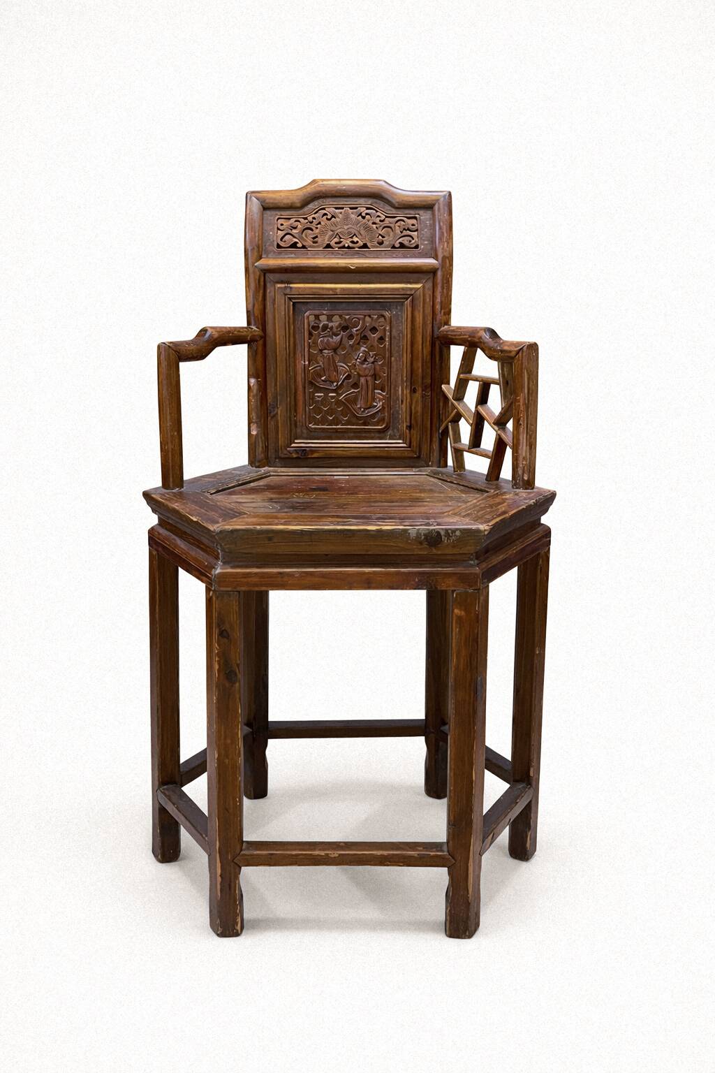 Antique Armchair with Hexagonal Wooden Seat, 1890s