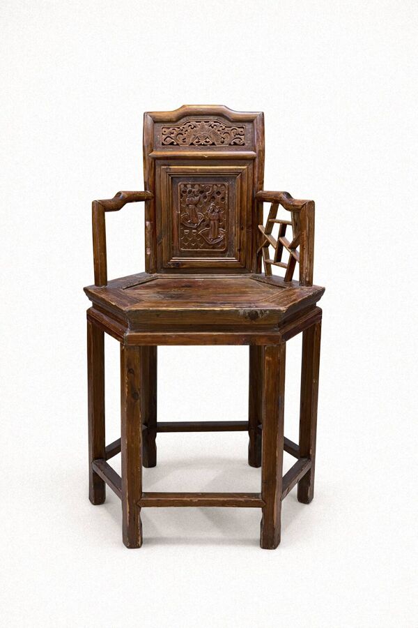 Fauteuil Antique avec Siège Hexagonal en Bois, 1890s