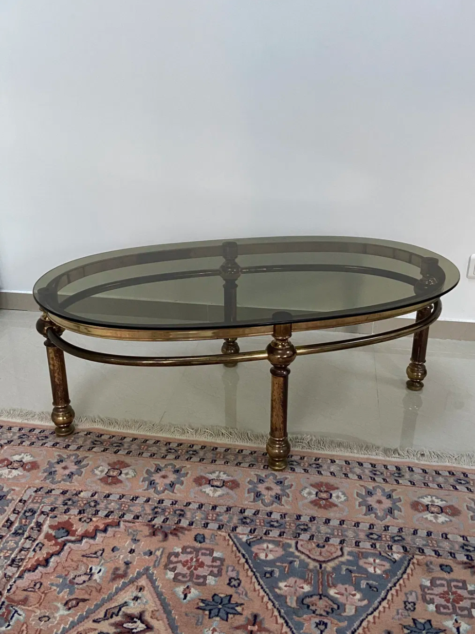 Oval coffee table Italian smoked glass 1970