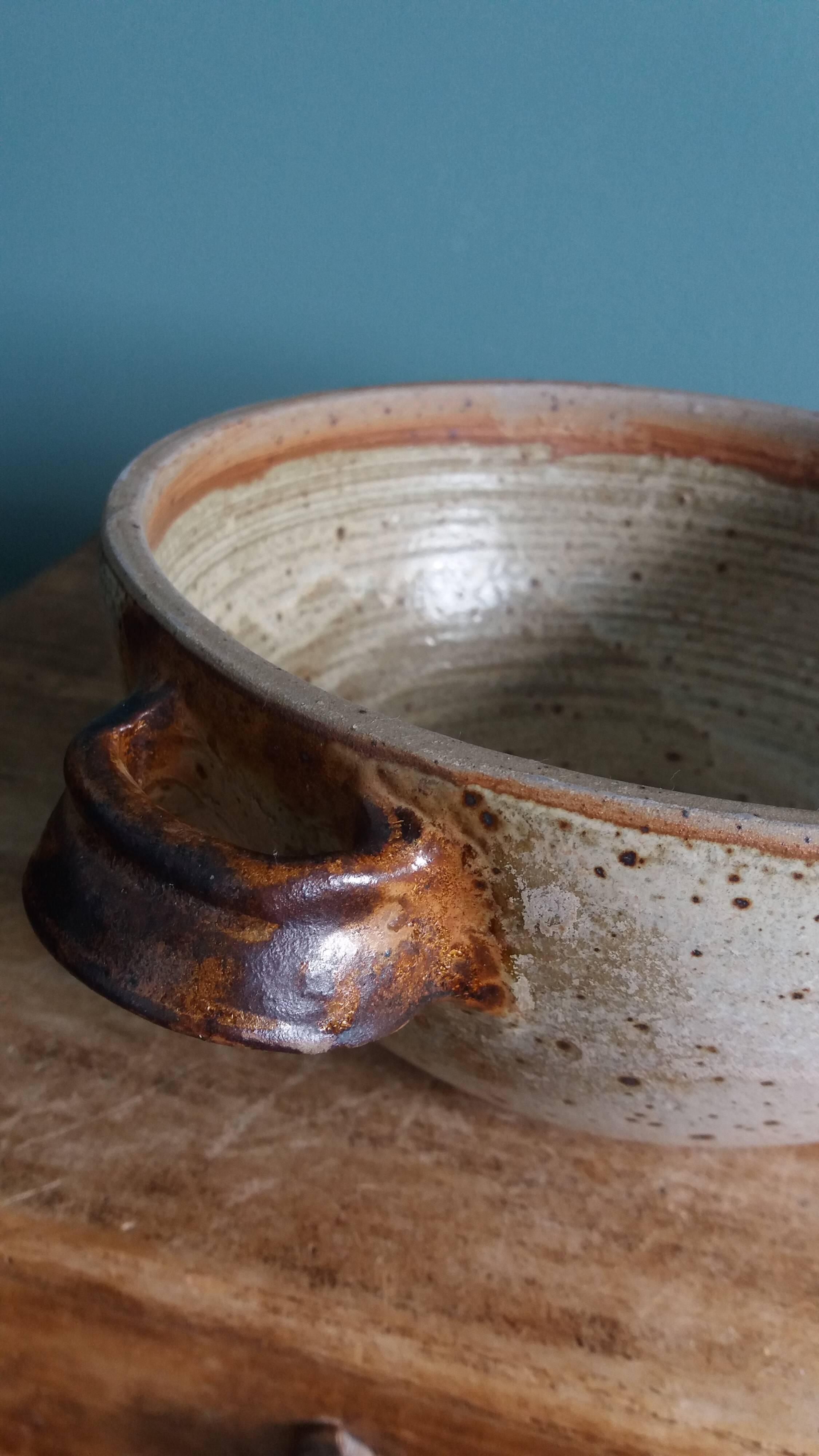 Soup tureen, vegetable dish in Puisaye stoneware signed by Jean-Pierre Prud’homme.