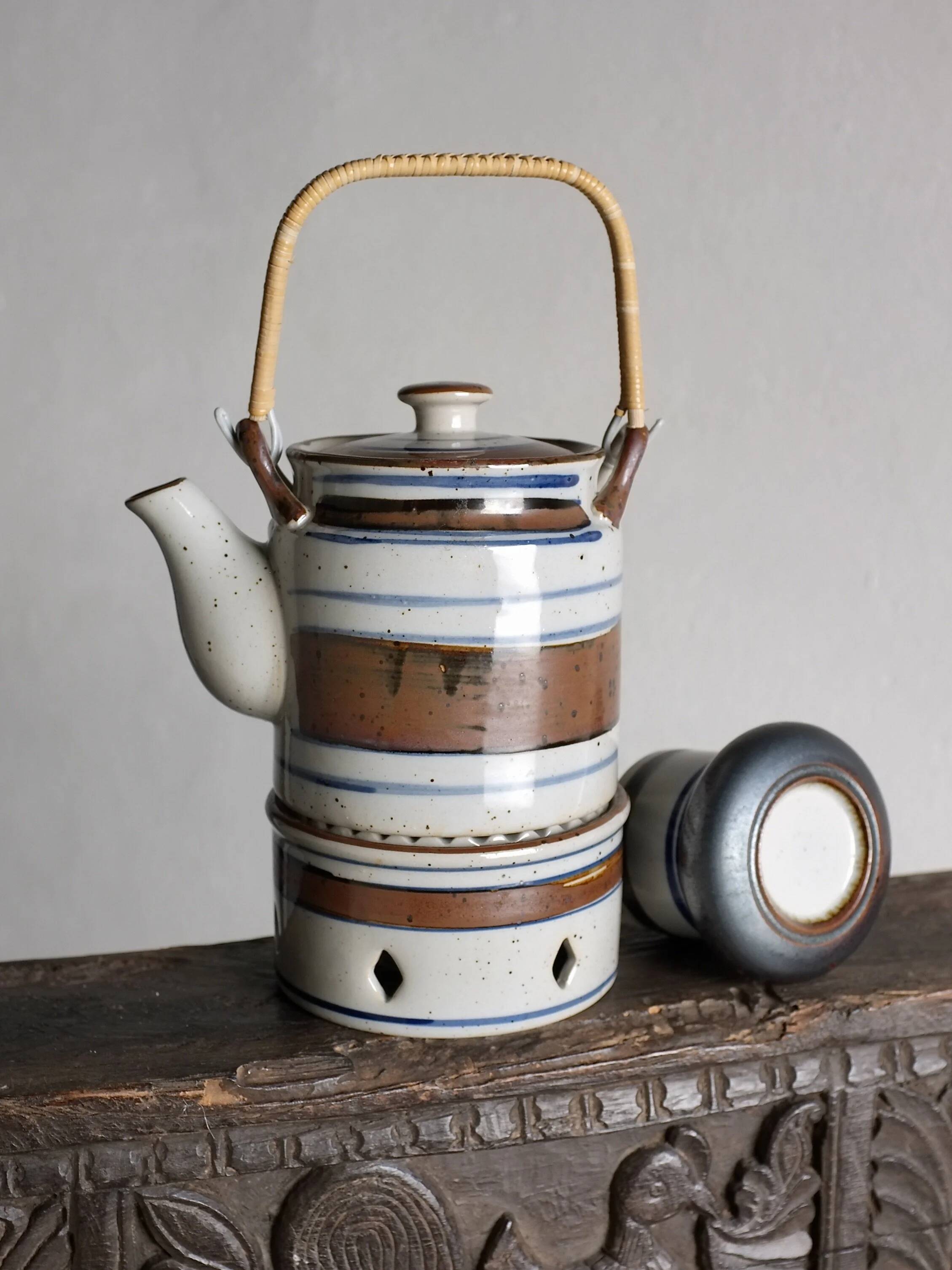 Mid-century striped ceramic teapot set | Scandinavia