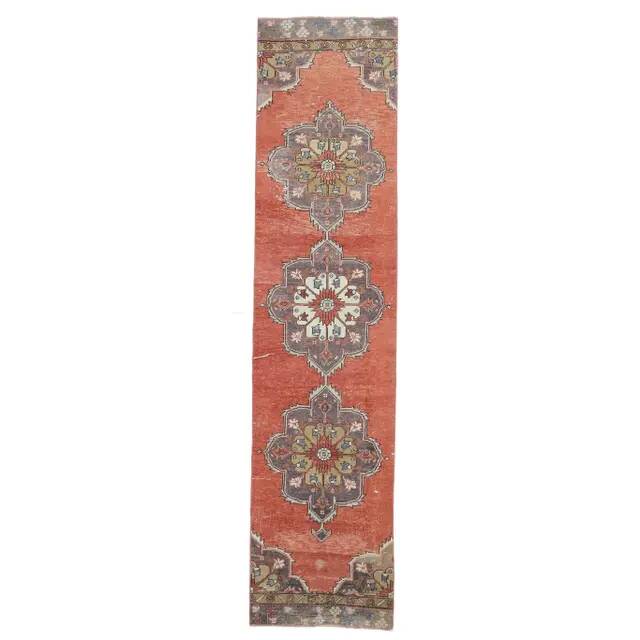 Couloir oriental turc vintage des années 1970, noué à la main, 83x352.