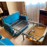 Canapé convertible bleu turquoise en velours
