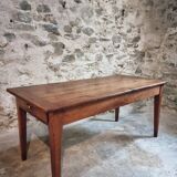 Antique French Farmhouse Table | 19th Century Cherry Wood Table with Drawer and Extension | 1880–1900 Rustic Kitchen