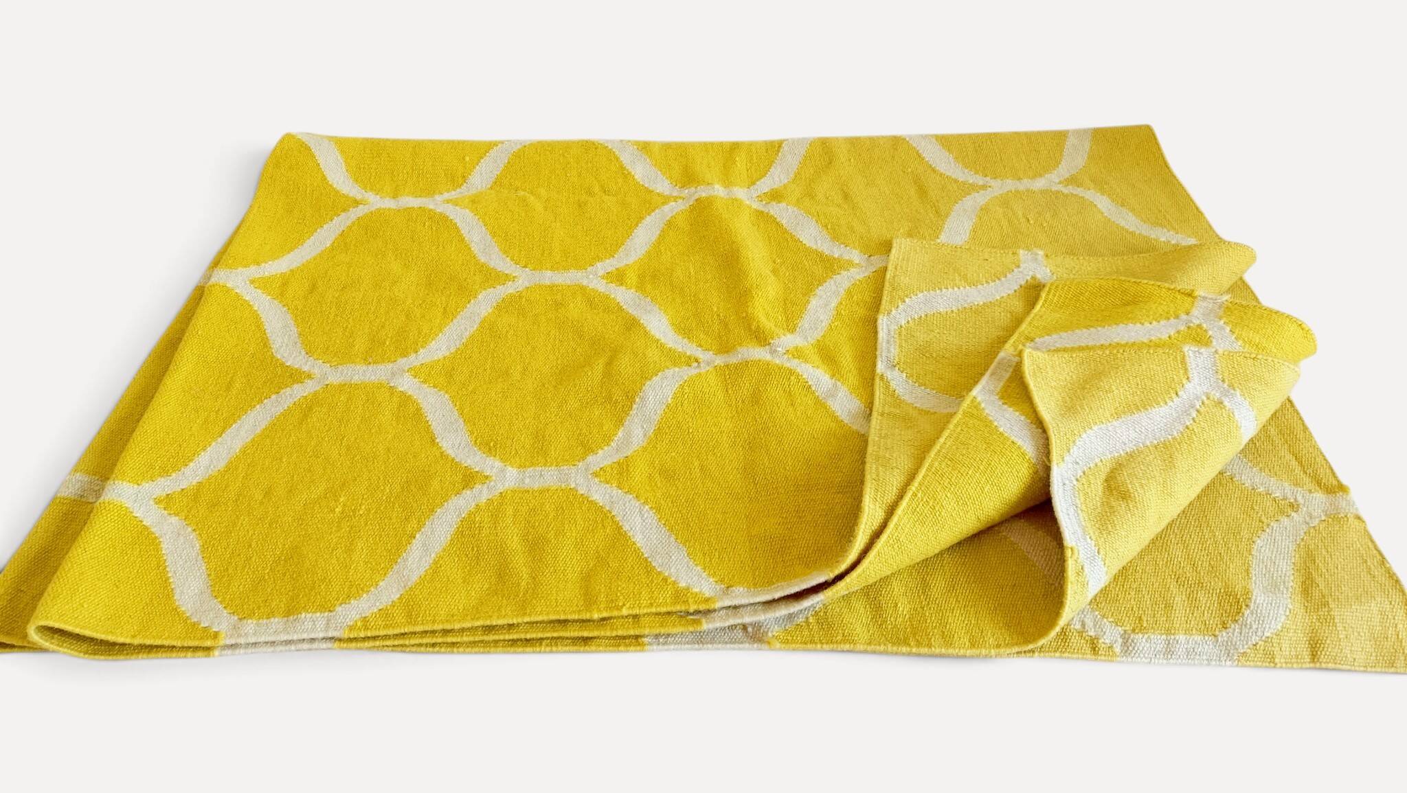 Vintage Moroccan Hand Loomed Yellow and Ivory Wool Rug, Late 20th Century