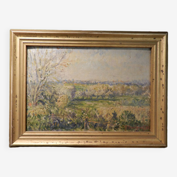 Oil painting on hardboard from 1922 signed Georges Bourgeot