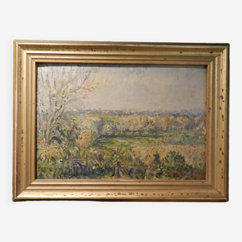 Tableau peinture à l'huile sur isorel de 1922 signé Georges Bourgeot