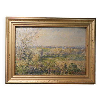 Oil painting on hardboard from 1922 signed Georges Bourgeot