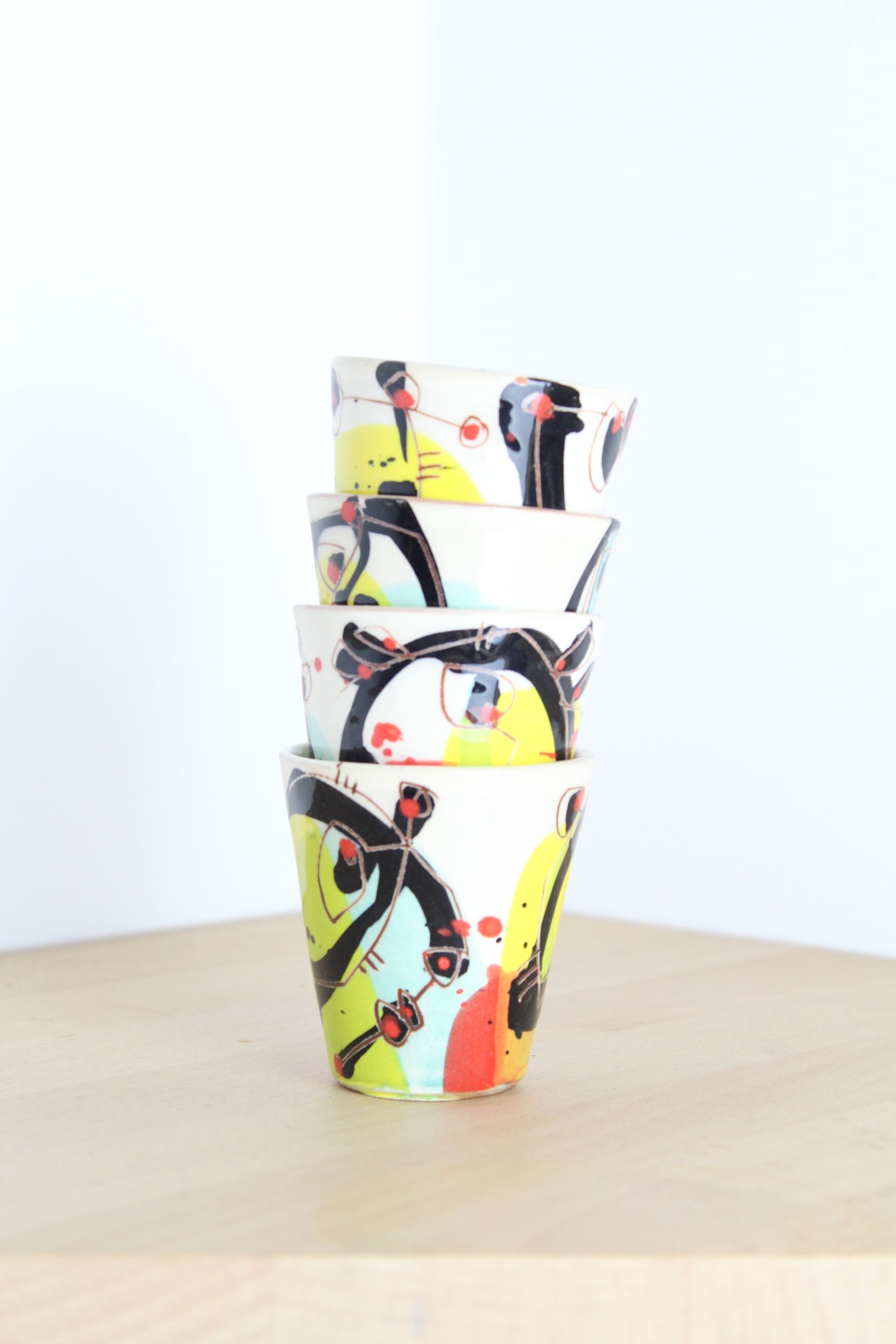 Set of 4 cups espresso/coffee glazed ceramic Patrick Galtier