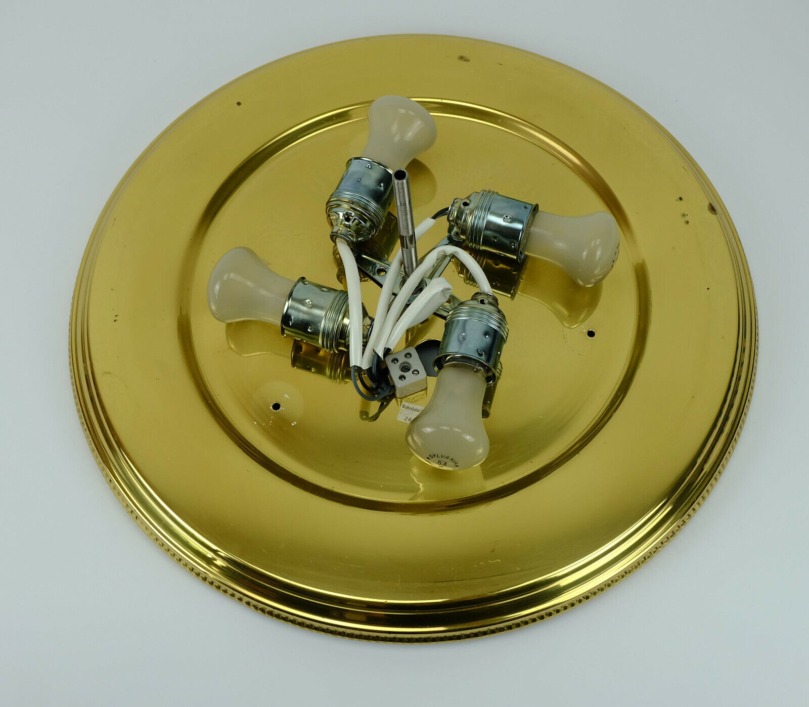 large vintage mid century ice glass and brass CEILING LAMP