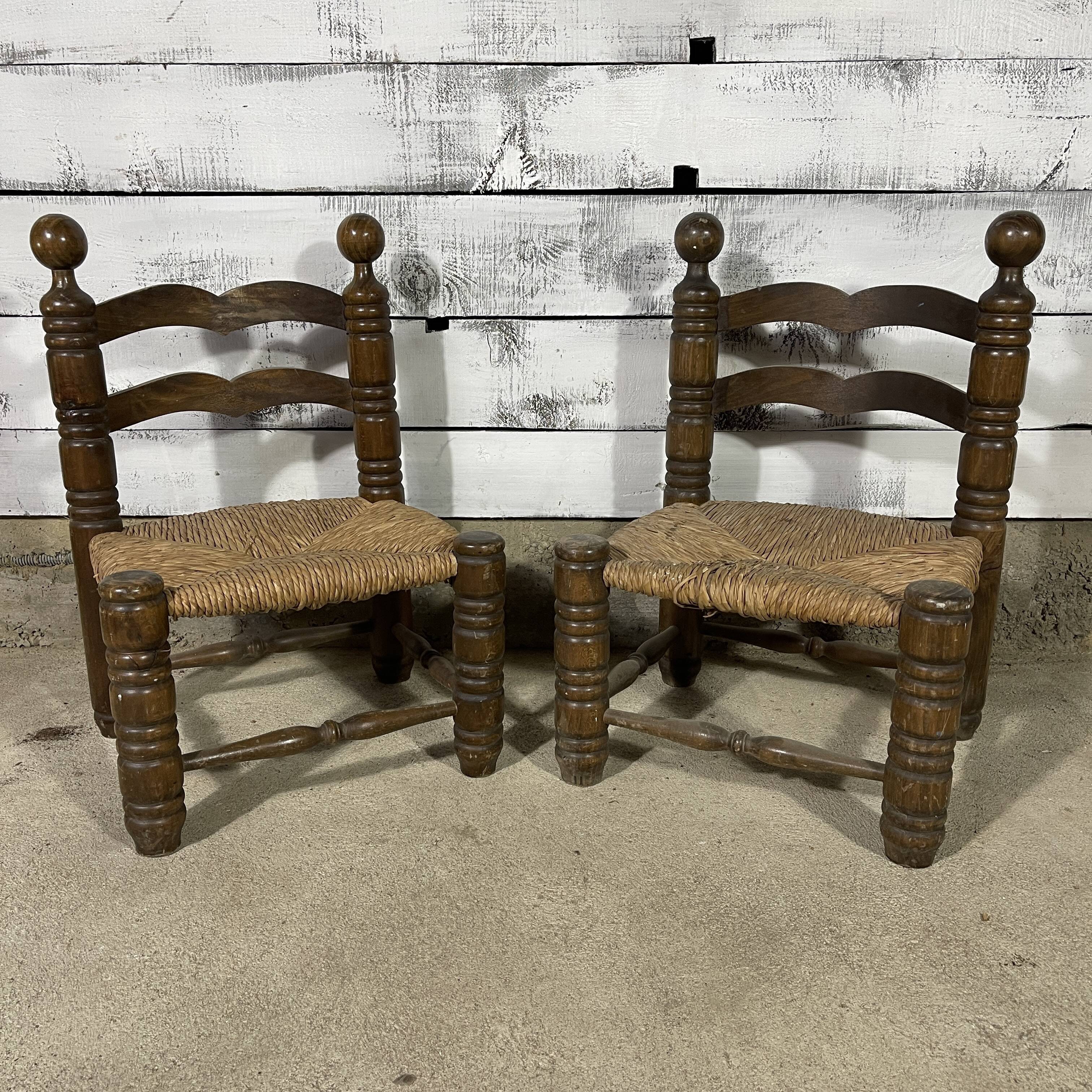Pair of beech and straw chairs 1940
