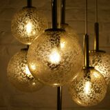 “Cascade” brass chandelier with amber globes