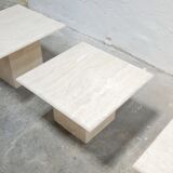 Series of 3 vintage coffee tables in travertine