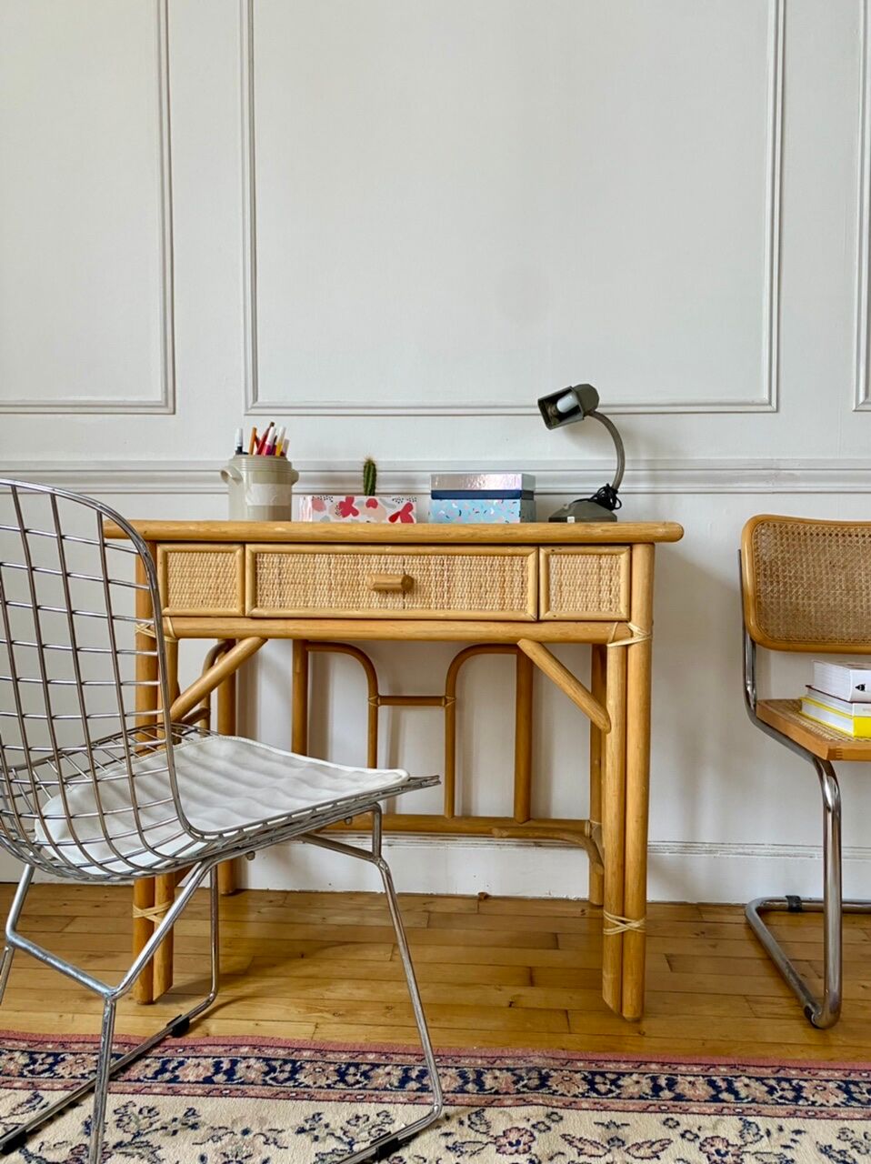 Bureau en rotin et bambou vintage