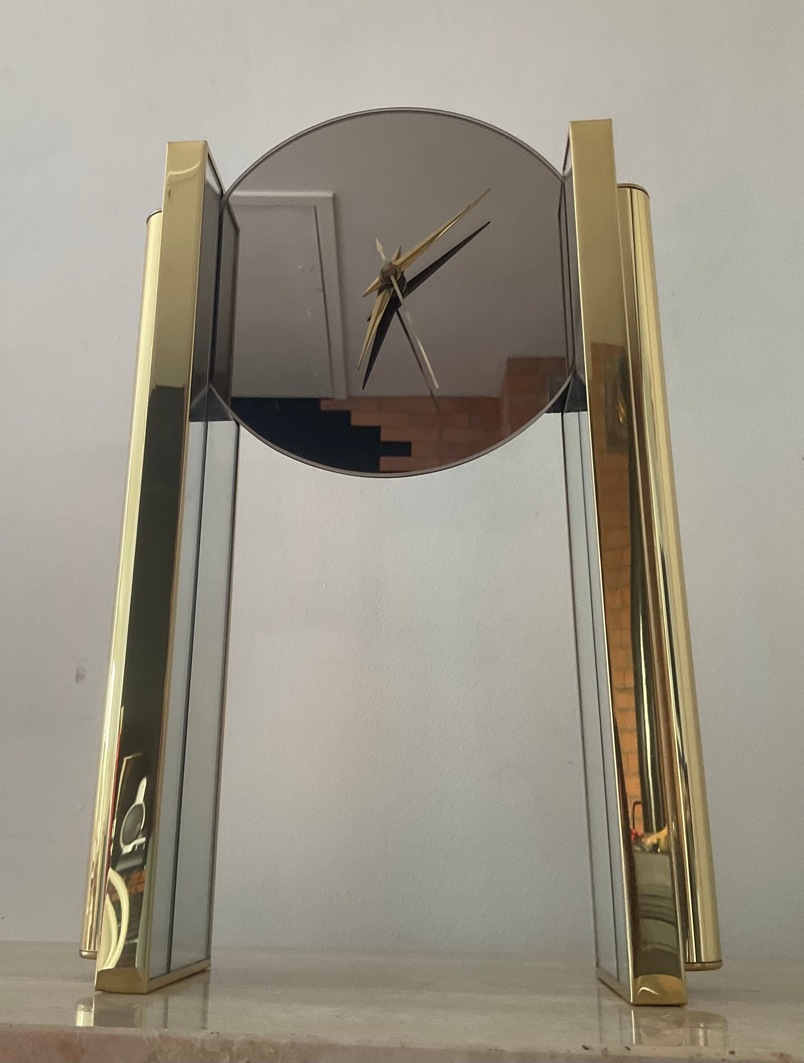 Hollywood Regency clock by Nufa Holland in brass 70s-80s