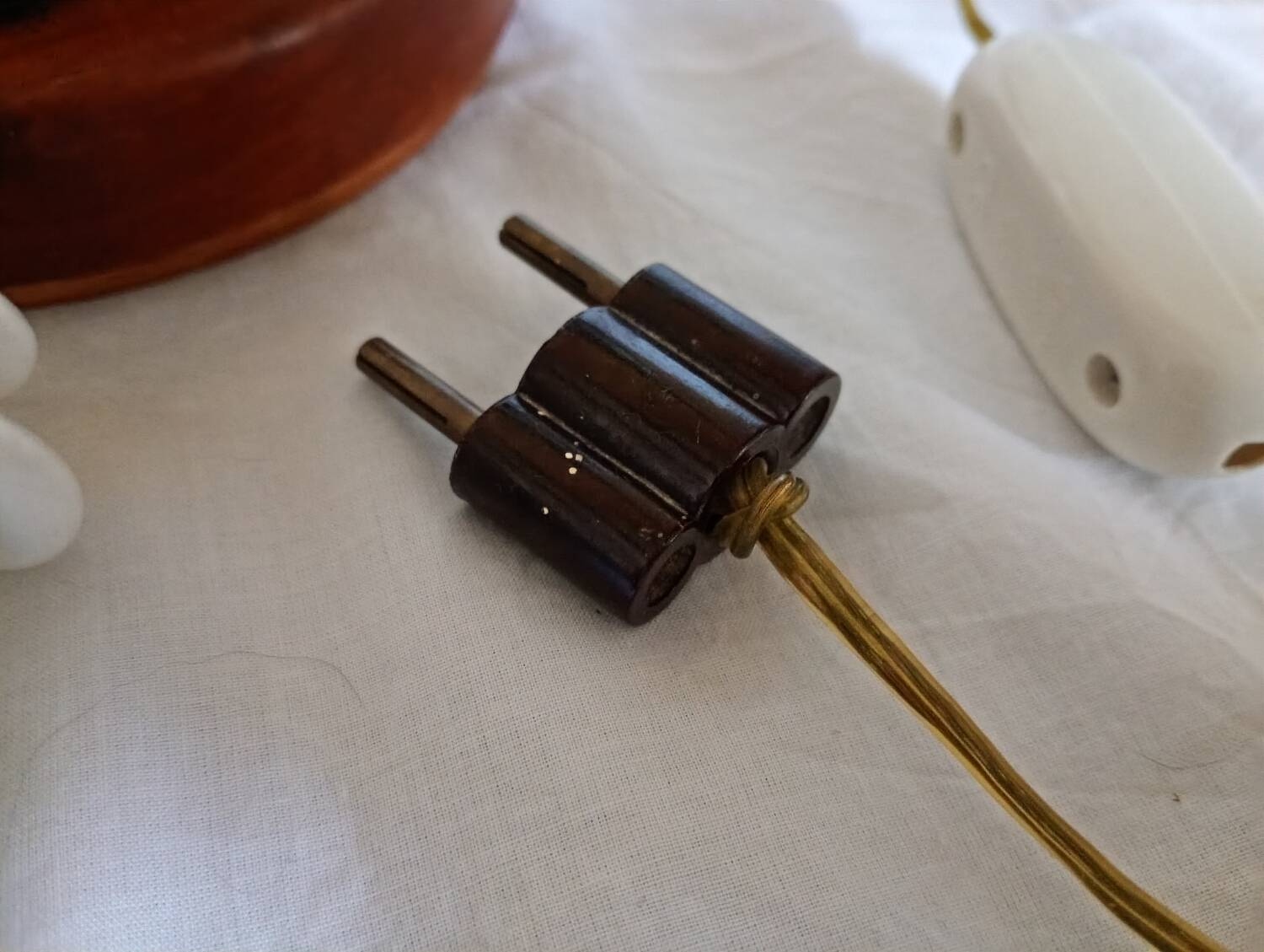 Pair of wooden bedside lamps