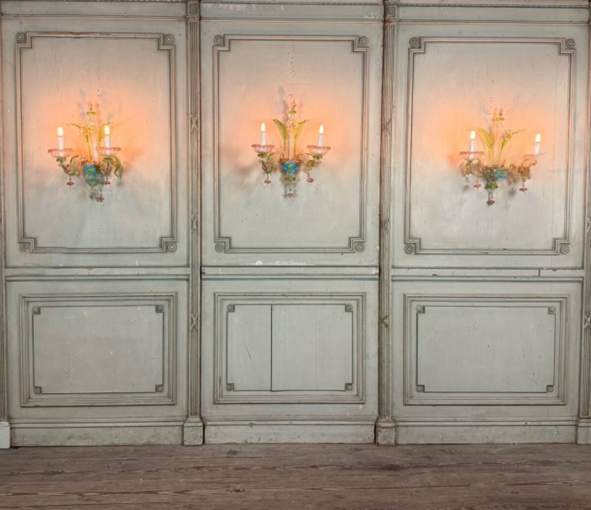 Set of 3 Venetian wall lights in multicoloured Murano glass, circa 1950