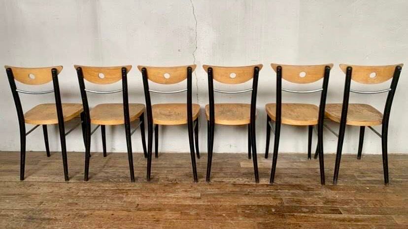 Series of 6 vintage curved wood bistro chairs