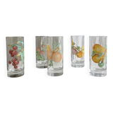 Lot de 5 verres vintage à motif de fruits