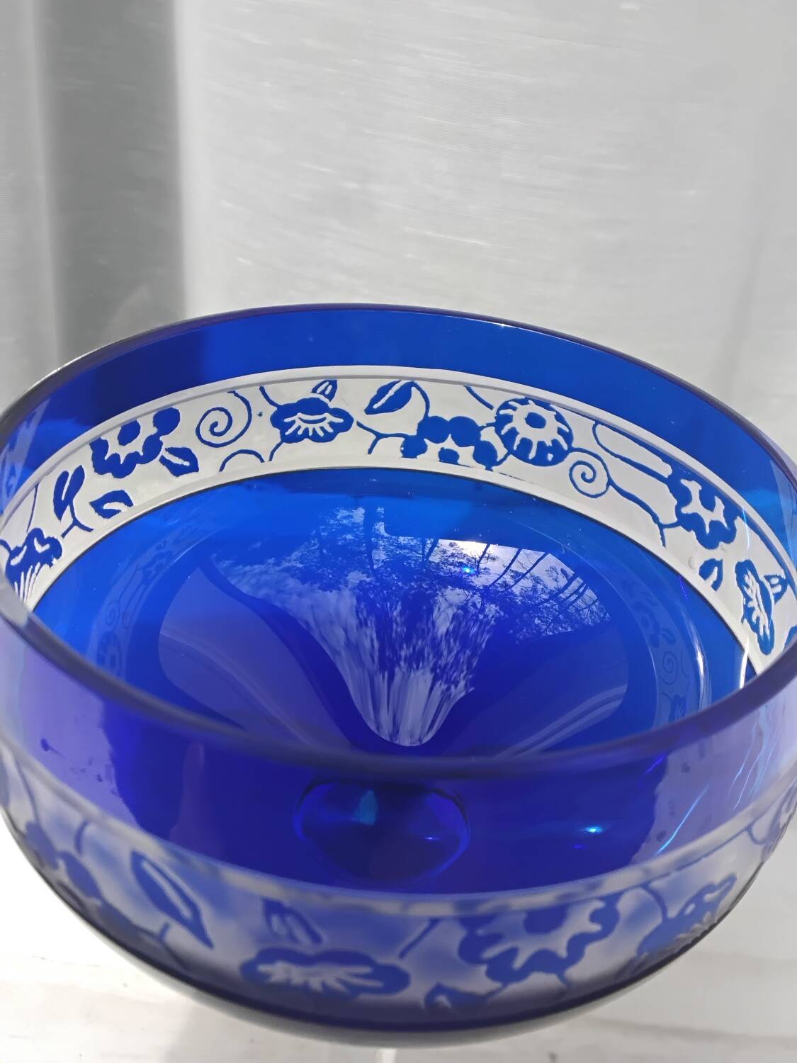 Verre à vin 14cl cristal de Nancy Houillon doublé bleu frise florale