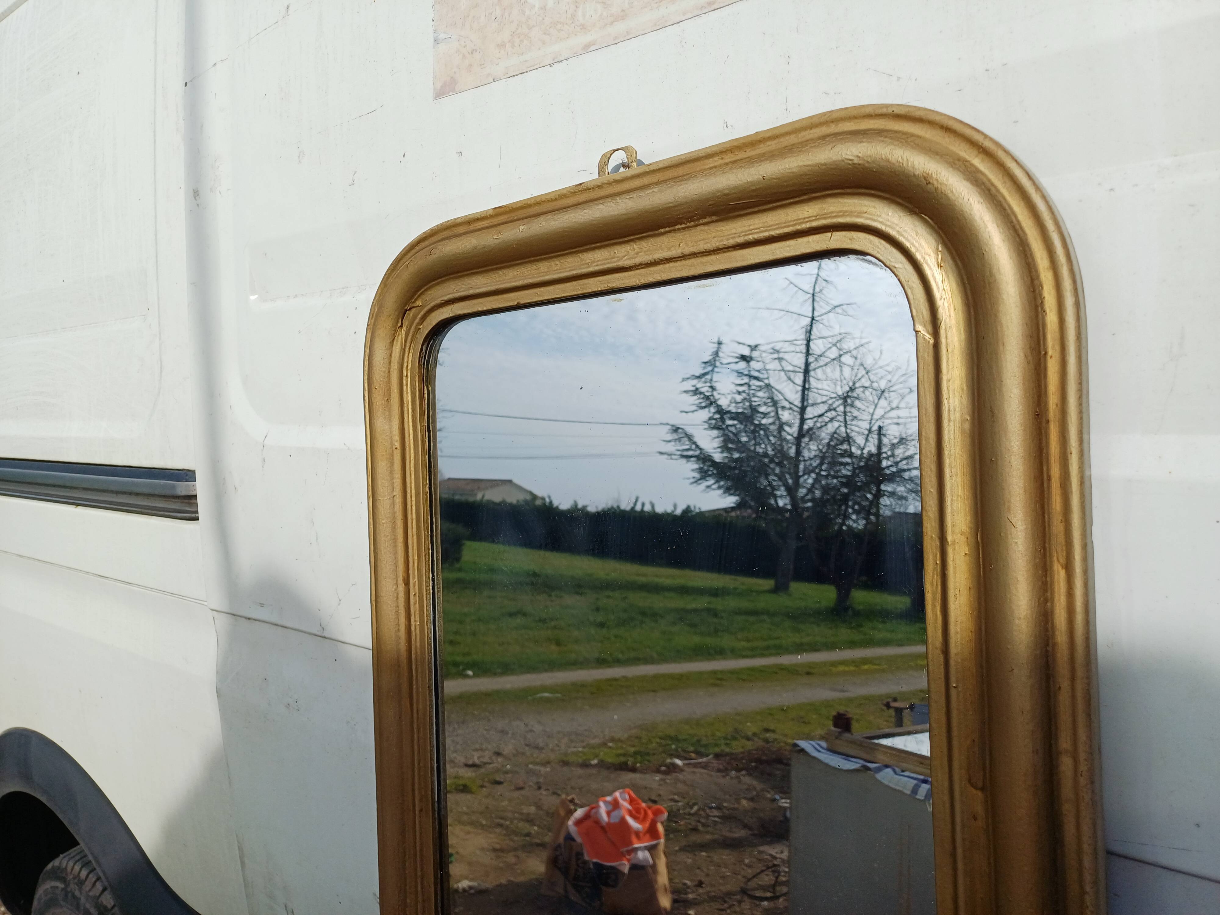 Napoleon III Mirror 19th Century Wood and Gilded Stucco