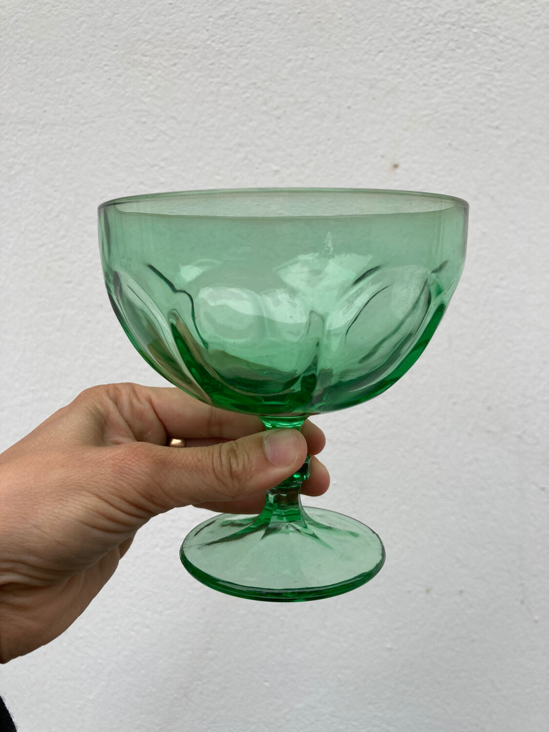 6 ice cups or stemware in vintage green glass