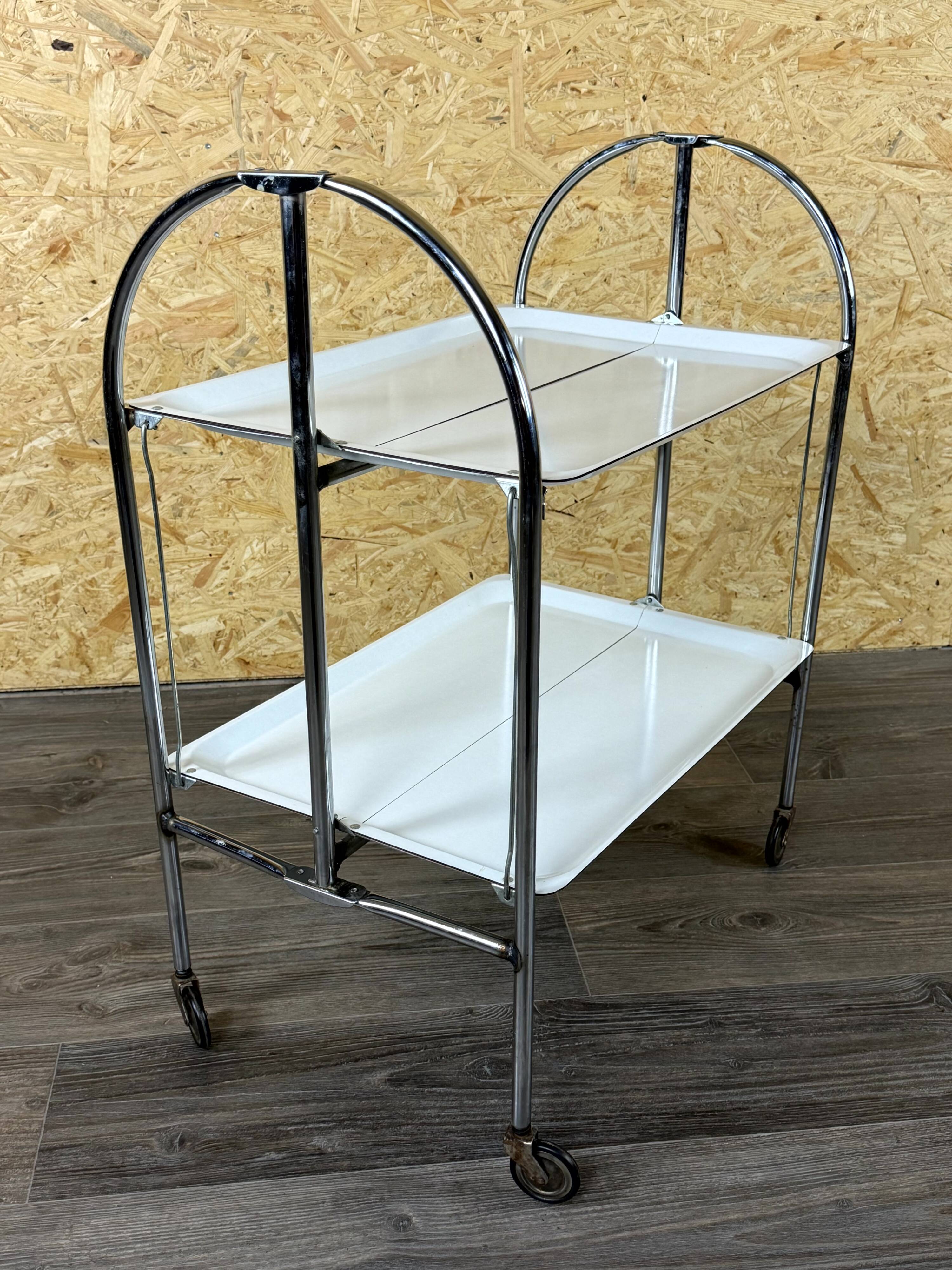 1960s 1970s Serving Cart Dinette Side Table Space Age Design Chrome White