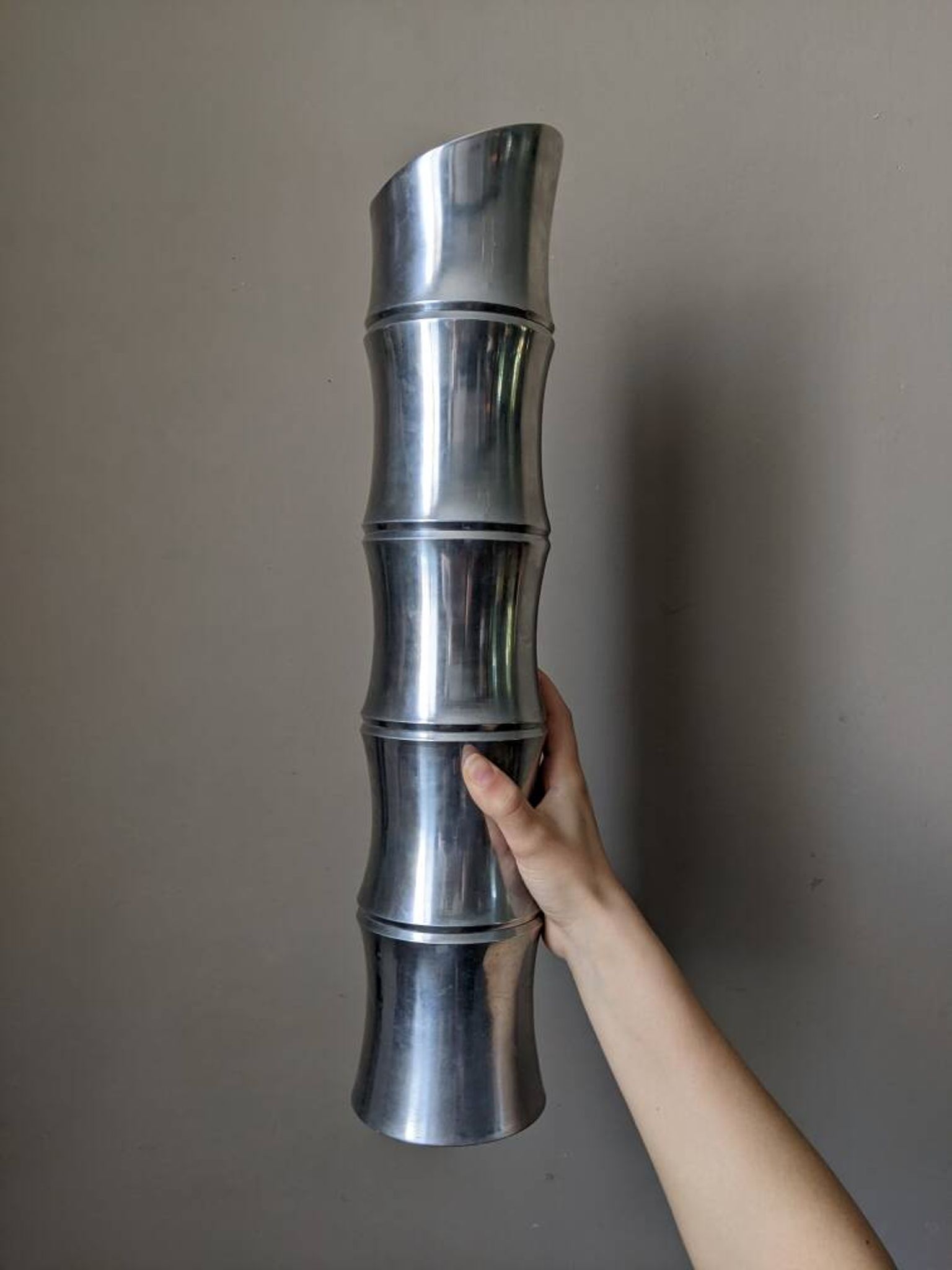 Vintage bamboo vase from the 80s, cast aluminum, contemporary design