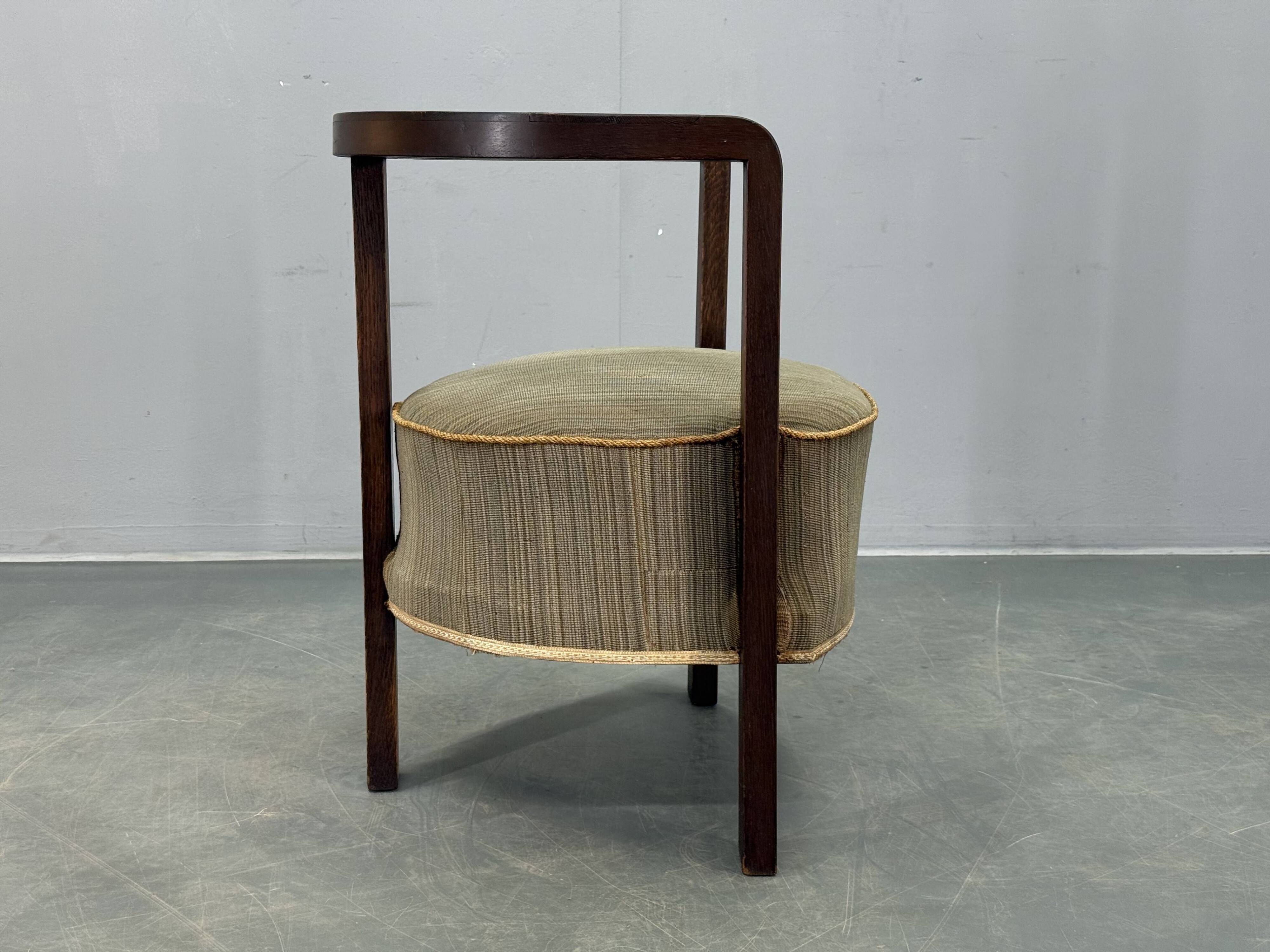 1930s Czech Art Deco Solid Oak Armchair