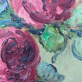 Tableau HSP "Bouquet de roses rouges" vers 1950 signé Sautereau