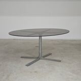 Dining table in glass, aluminum and chrome steel