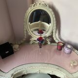 Louis XVI style dressing table and chair in canework