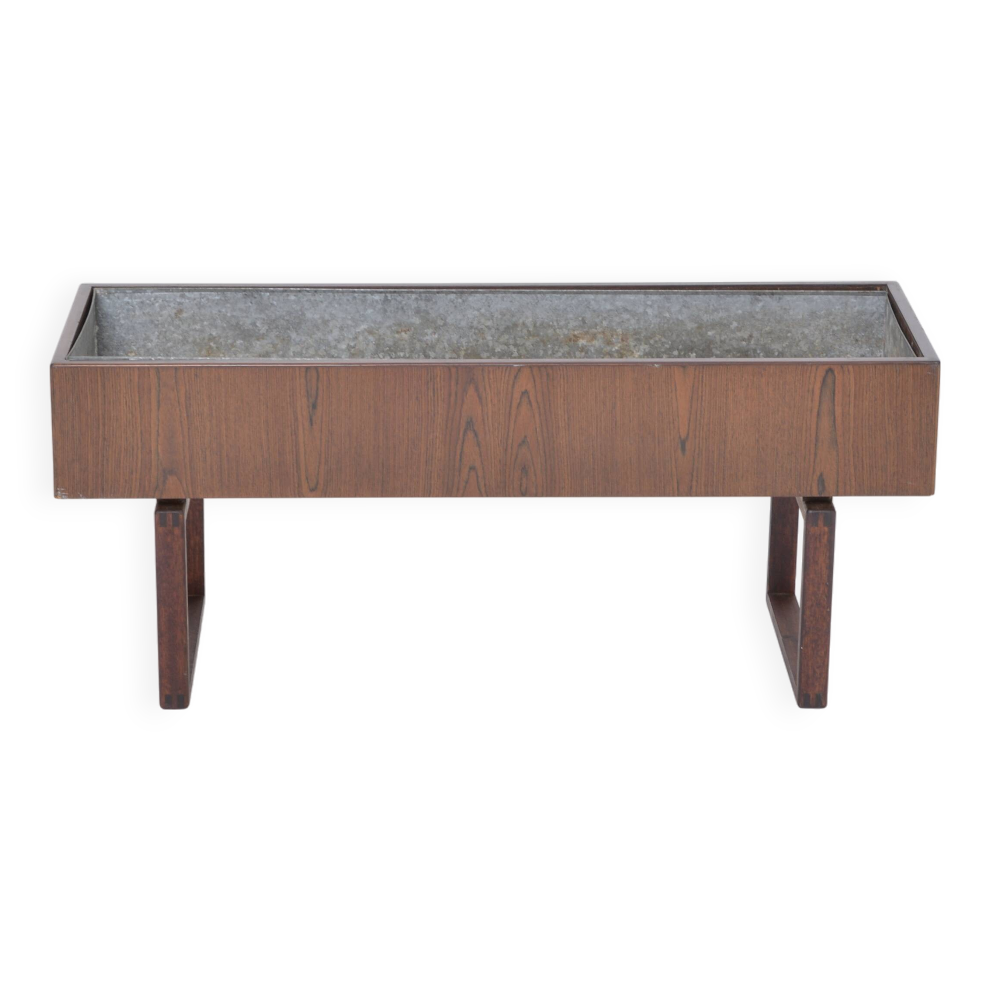 Elegant Danish Midcentury Teak wooden Planter Box with inlay metal tub