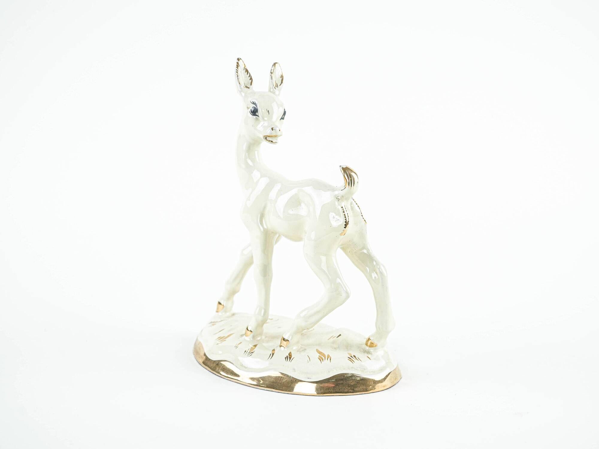 Ceramic deer figurine, glazed Danish pottery from the 1970s