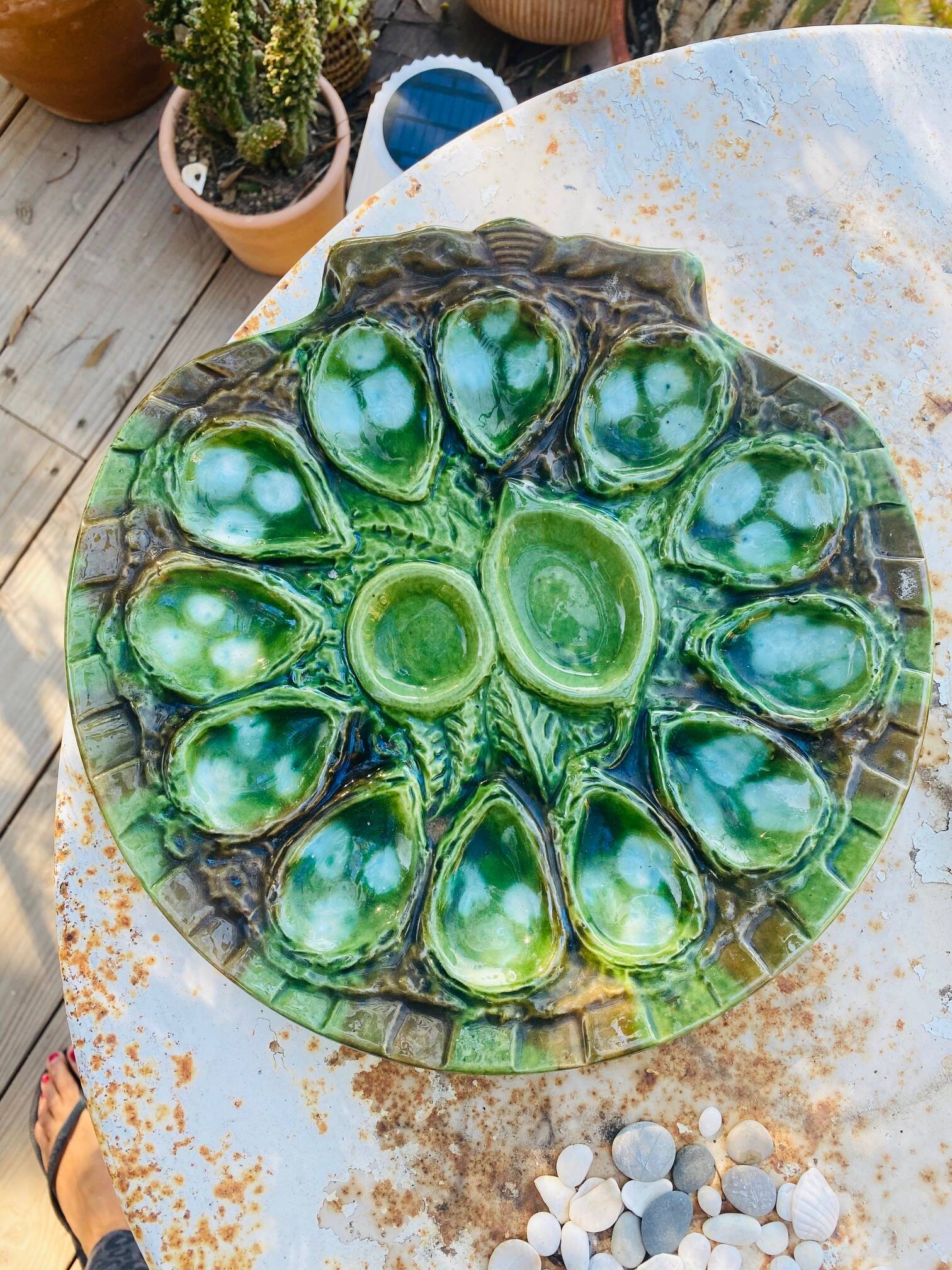 Ceramic oyster dishes signed Vallauris