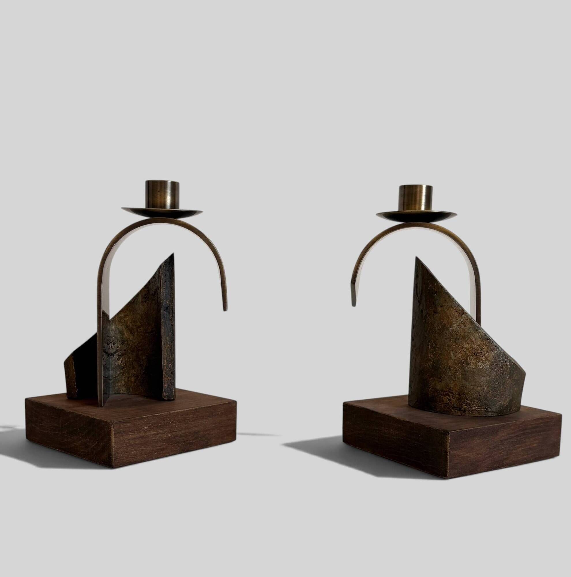 Pair of Brutalist Sculptural Candleholders by Arte Romera, Spain, 1980s