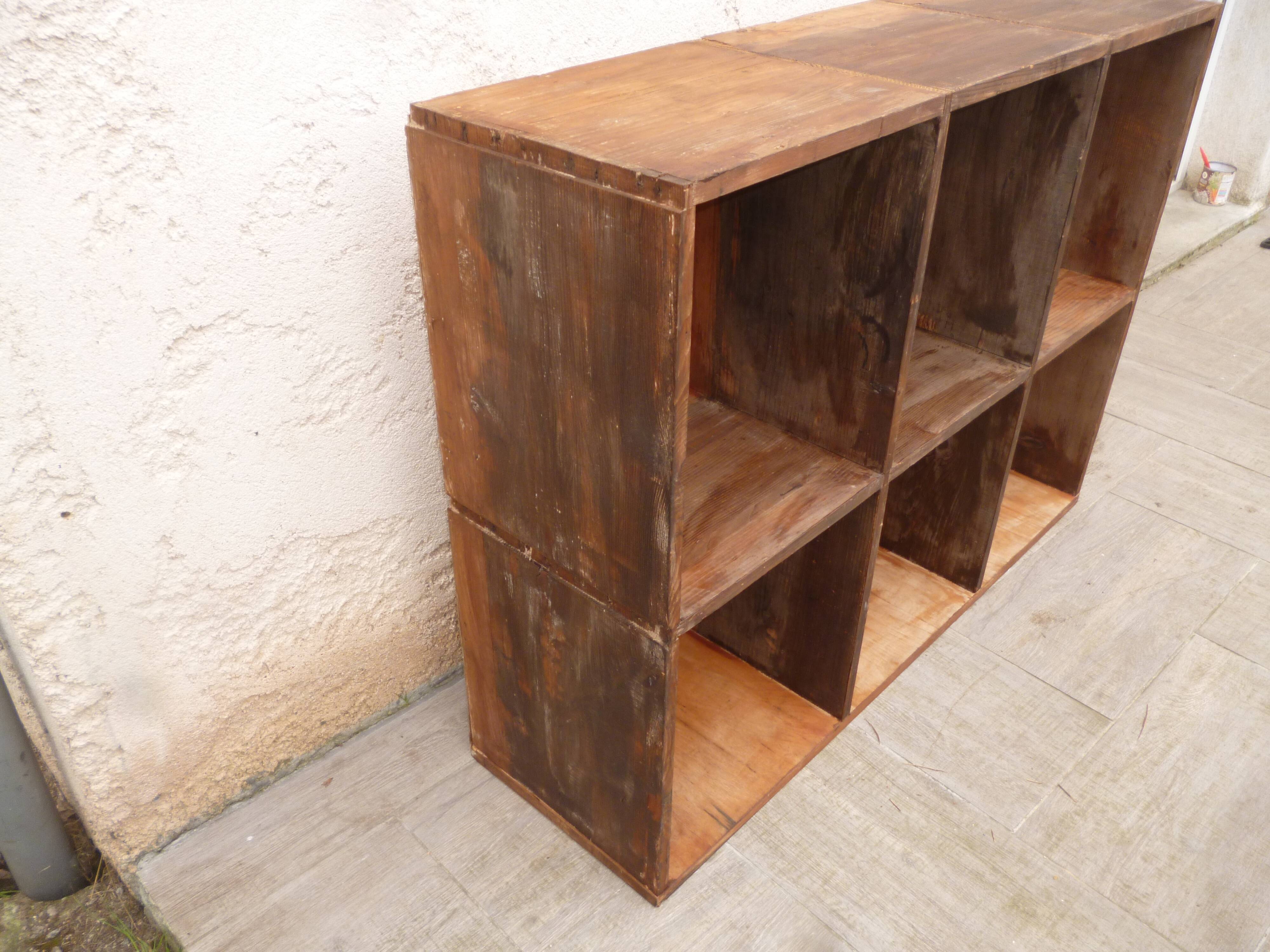 Shelves with vintage wooden lockers
