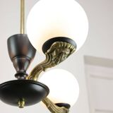Lustre Art Déco en laiton et opaline, 1930