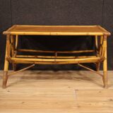 Table basse design en bambou et bois tressé des années 70