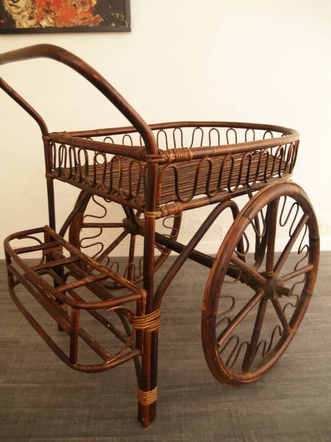 French fifties rattan serving cart