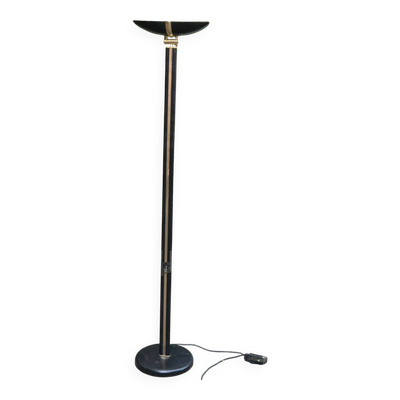Lampadaire torchière Italien Ilmo 1970 acier noir et laiton doré