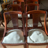 Art Deco period dining chairs in mahogany seating white leather