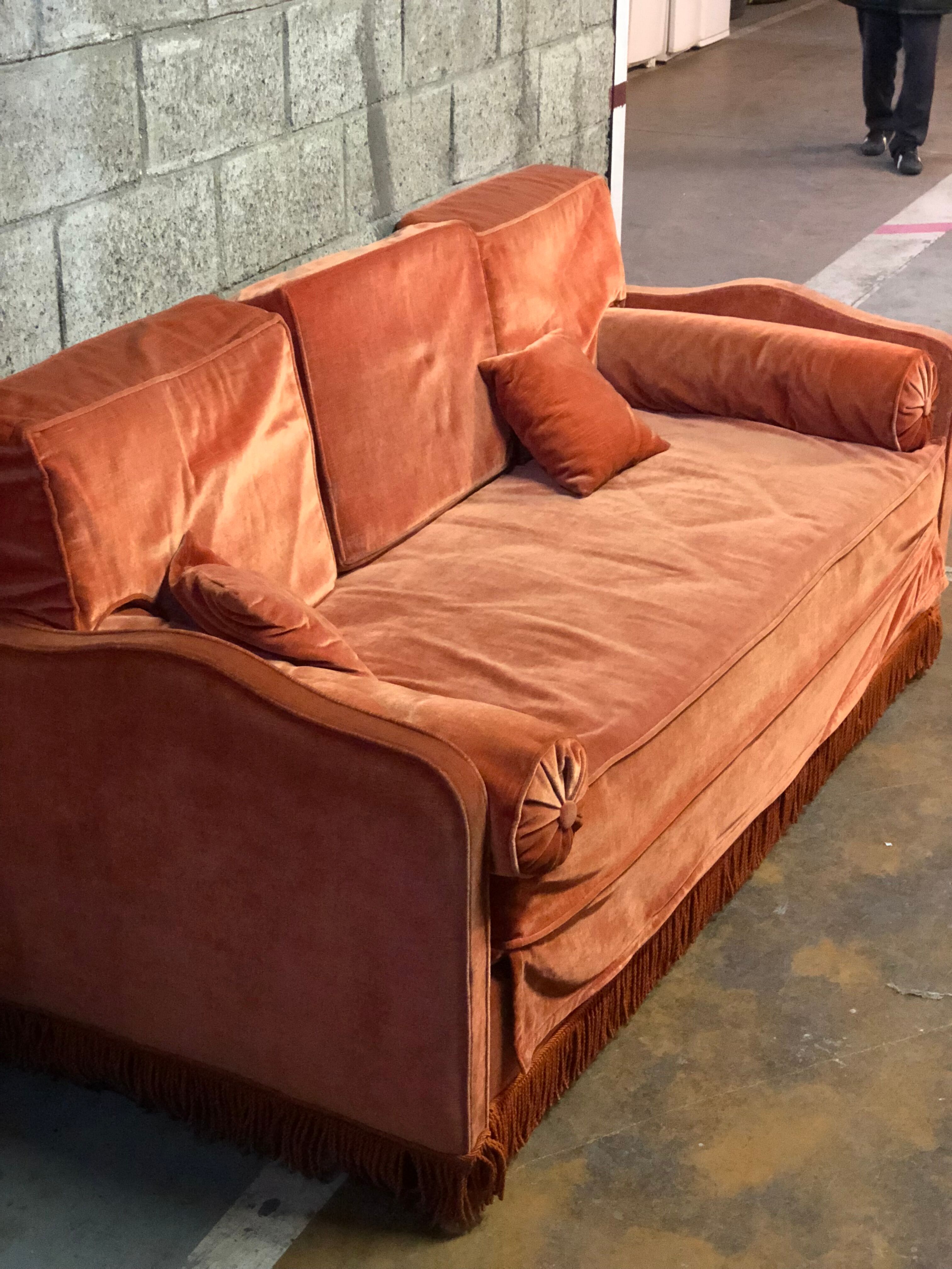 Vintage velvet banquette sofa