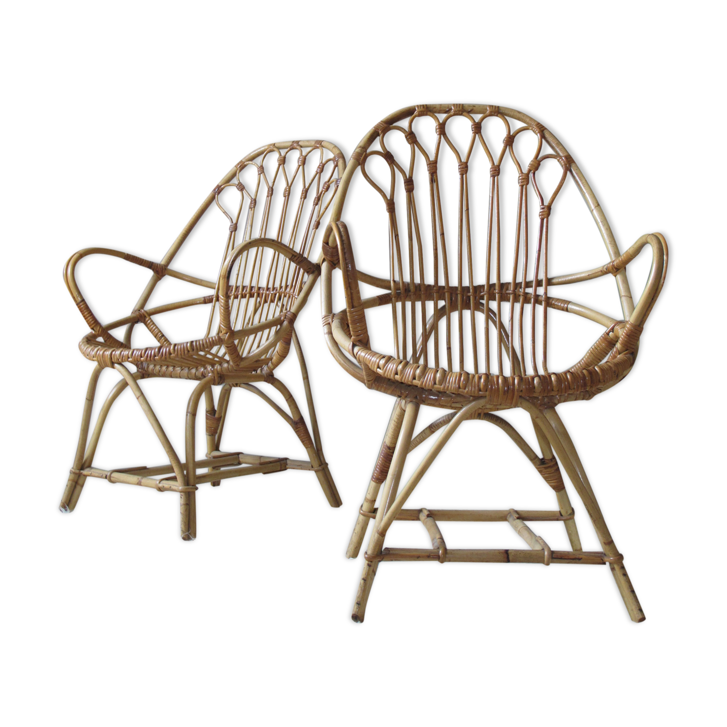 Pair of armchairs in rattan wicker vintage Bohemian style