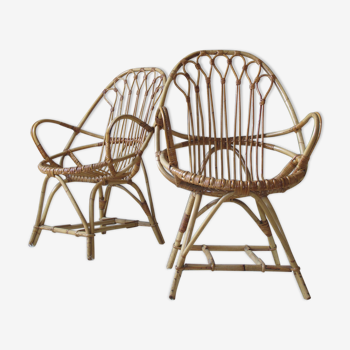 Pair of armchairs in rattan wicker vintage Bohemian style